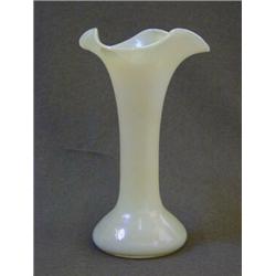 AN IRIDESCENT SATIN GLASS VASE, 20th Century, fluid form, wavy rim, height 24cm  30-50