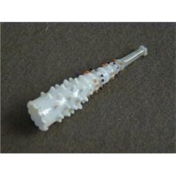 A VASELINE GLASS TAPERED CIGAR TUBE, jewelled decoration, length 9cm  20-30