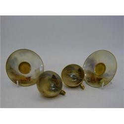 A PAIR OF MINIATURE ROYAL WORCESTER CABINET CUPS/SAUCERS, 1918, painted highland cattle, signed H
