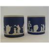 Image 1 : A PAIR OF ADAMS DARK BLUE JASPER DIP CYLINDRICAL VESSELS, c.1900, classical subjects, (s.d.), hei