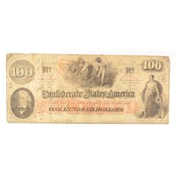 1863 $100 CONFEDERATE STATES OF AMERICA (PINHOLES)