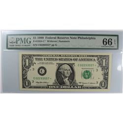 1999 $1 FEDERAL RESERVE NOTE PMG 66 EPQ