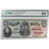 Image 1 : 1869 $5 US LEGAL TENDER NOTE PMG 64 RARE