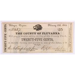 1863 TWENTY FIVE CENT COUNTY OF FLUVANNA, VA