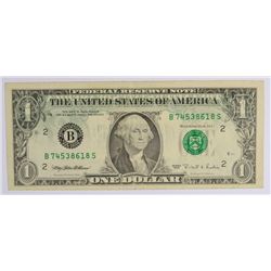 1995 $1 FEDERAL RESERVE NOTE (MINT ERROR-WET TRANSFER)