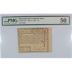 1780 $2 MASSACHUSETTS COLONIAL NOTE PMG 50