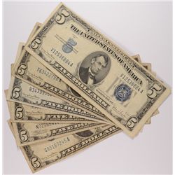 (6) $5 SILVER CERTIFICATES (BLUE SEALS)