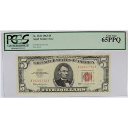 1863 $5 US NOTE PCGS 65 PPQ