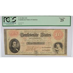 1861 $10 CONFEDERATE STATES OF AMERICA PCGS 25 (RARE)