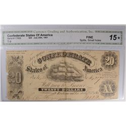 1861 $20 CONFEDERATE STATES OF AMERICA CGA 15*
