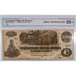 1862 $100 CONFEDERATE STATES OF AMERICA CGA 55*