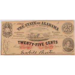 1863 TWENTY FIVE CENT STATE OF ALABAMA