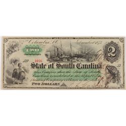 1873 $2 STATE OF SOUTH CAROLINA