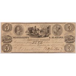 1837 $5 MISSISSIPPI & ALABAMA RAIL ROAD COMPANY