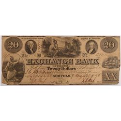 1856 $20 EXCHANGE BANK VIRGINA