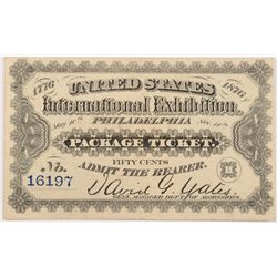 1876 US INTERNATIONAL EXHIBITION (PHILADELPHIA) BLACK OVERPRINT & BLUE SERIAL #