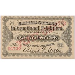 1876 US INTERNATIONAL EXHIBITION (PHILADELPHIA) RED OVERPRINT & RED SERIAL #