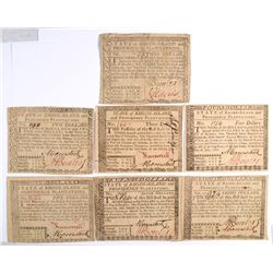 SET OF 1780 STATE OF RHODE ISLAND COLONIAL CURRENCY (1, 2, 3, 4, 5, 7, 8) 7-NOTE