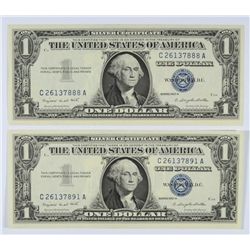 (2) 1957 $1 SILVER CERTIFICATES CH CU'S