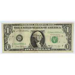 1969 $1 FEDERAL RESERVE NOTE (MINT ERROR-INK SMEAR)