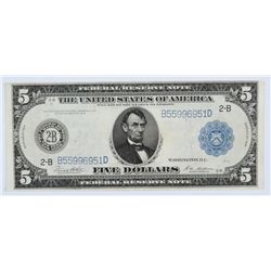 1914 $5 FEDERAL RESERVE NOTE XF/AU (NICE)