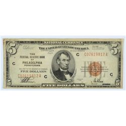 1929 $5 NATIONAL PHILADELPHIA, PA VF