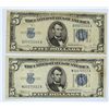 Image 1 : (2) 1934 $5 SILVER CERTIFICATES