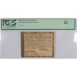 1780 $8 MARYLAND COLONIAL CURRENCY PCGS 62
