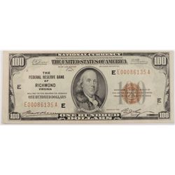 1929 $100 NATIONAL RICHMOND, VA XF/AU