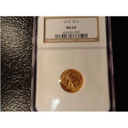 1915 GOLD $2.50 INDIAN NGC MS-64