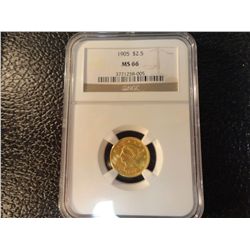 1905 GOLD $2.50 NGC MS-66