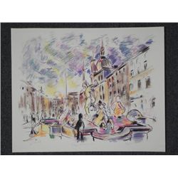 Wayne Ensrud Signed Proof Print Piazza Navonna Italy