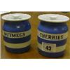 Image 1 : Two small T.G.Green Cornish kitchen ware pots with lids. One labelled "Nutmegs" the other "Cherri
