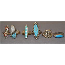 COLLECTION OF SIX NAVAJO SILVER RINGS