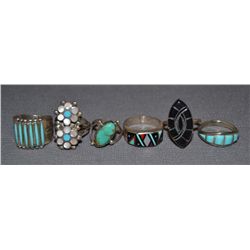SIX NAVAJO SILVER RINGS