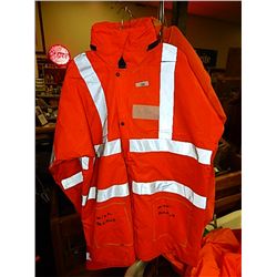 RAIN GEAR - ADULT COAT - REFECTIVE STRIPS - NEON ORANGE - XL - NO POCKETS - RETAIL $50 - BUY NOW IN 