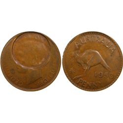 1950 Australian KGVI Penny PCGS XF 45 - Indented by Sixpence Planchet.