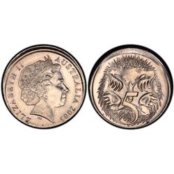 2003 Australian QEII Five Cent PCGS MS 62 - Broadstruck out of collar