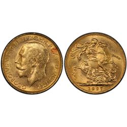1927 Perth Mint KGV St George Sovereign PCGS MS 62