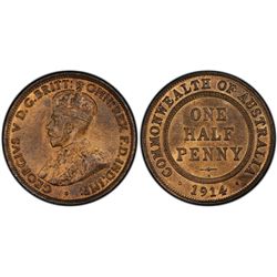 1914-H Australian KGV Half Penny PCGS MS 64 RB