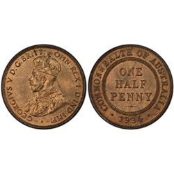 1934 Australian KGV Half Penny PCGS MS 63 RB
