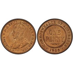 1933/2 Australian KGV Penny PCGS MS 64 RD