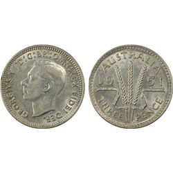 1951 Australian KGVI Threepence PCGS AU 58