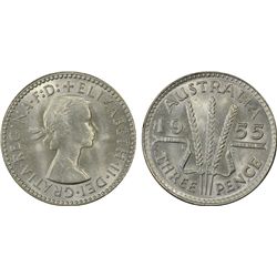 1955 Australian QEII Threepence PCGS MS 64
