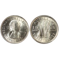 1958 Australian QEII Threepence PCGS MS 66
