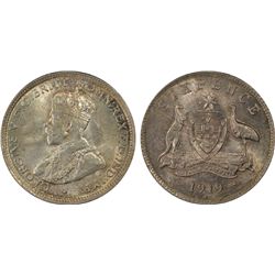 1919-M Australian KGV Sixpence PCGS MS 64