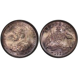 1927 Australian KGV Sixpence PCGS MS 65
