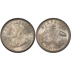 1936 Australian KGV Sixpence PCGS MS 64