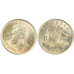 1951 Australian KGVI Sixpence PCGS MS 64