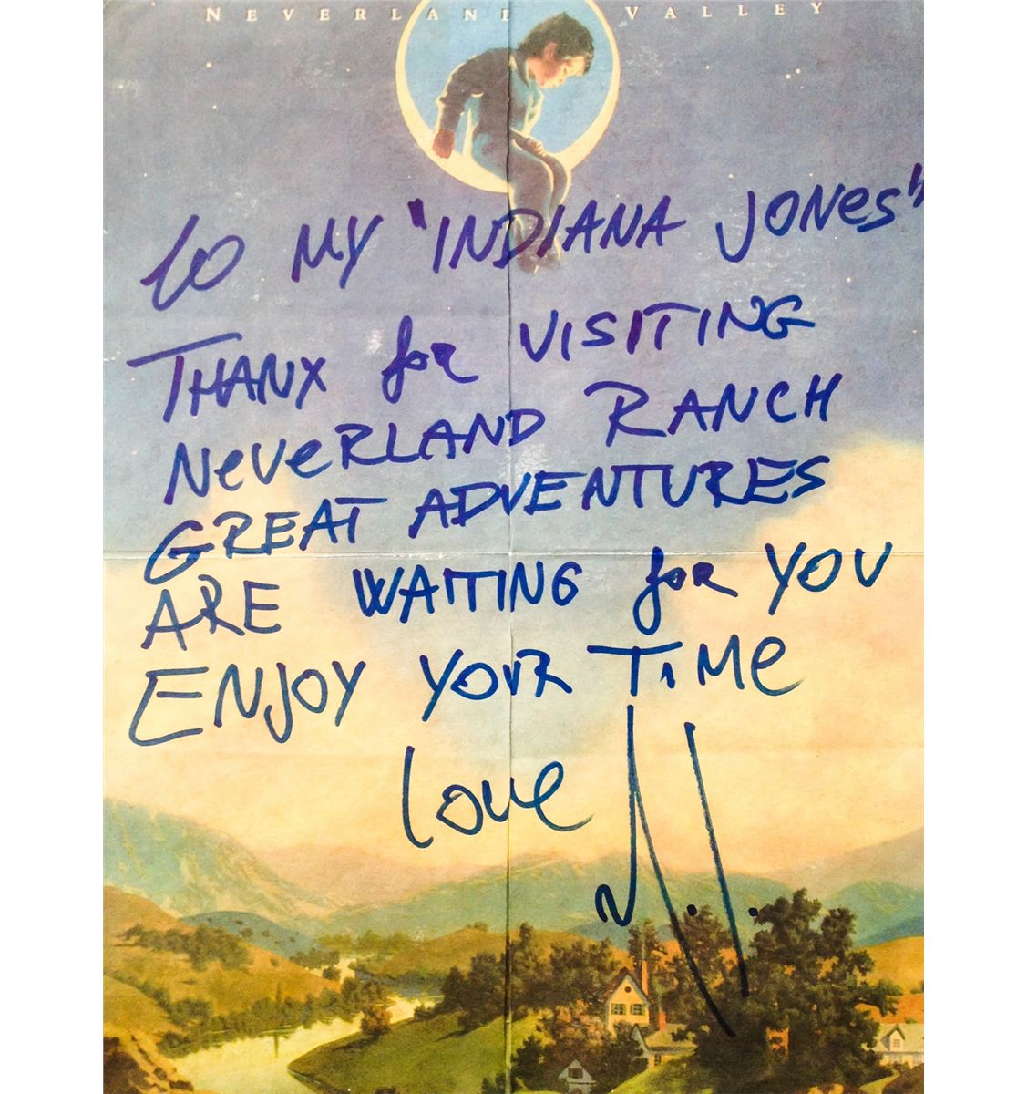 MICHAEL JACKSON HANDWRITTEN INITIALED NOTE ON NEVERLAND VALLEY RANCH